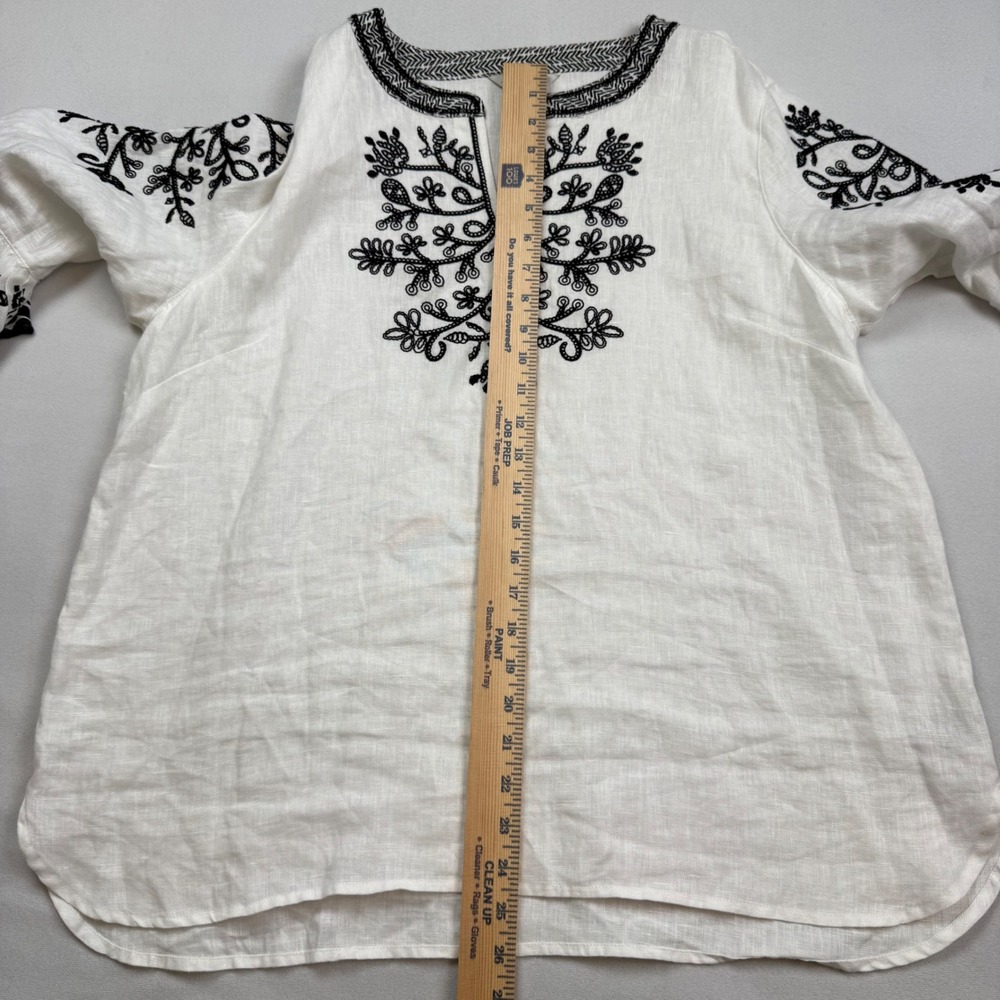 John Mark White Linen Embroidered Tunic Top Bell Sleeve Womens Large 100% Linen - Picture 6 of 7